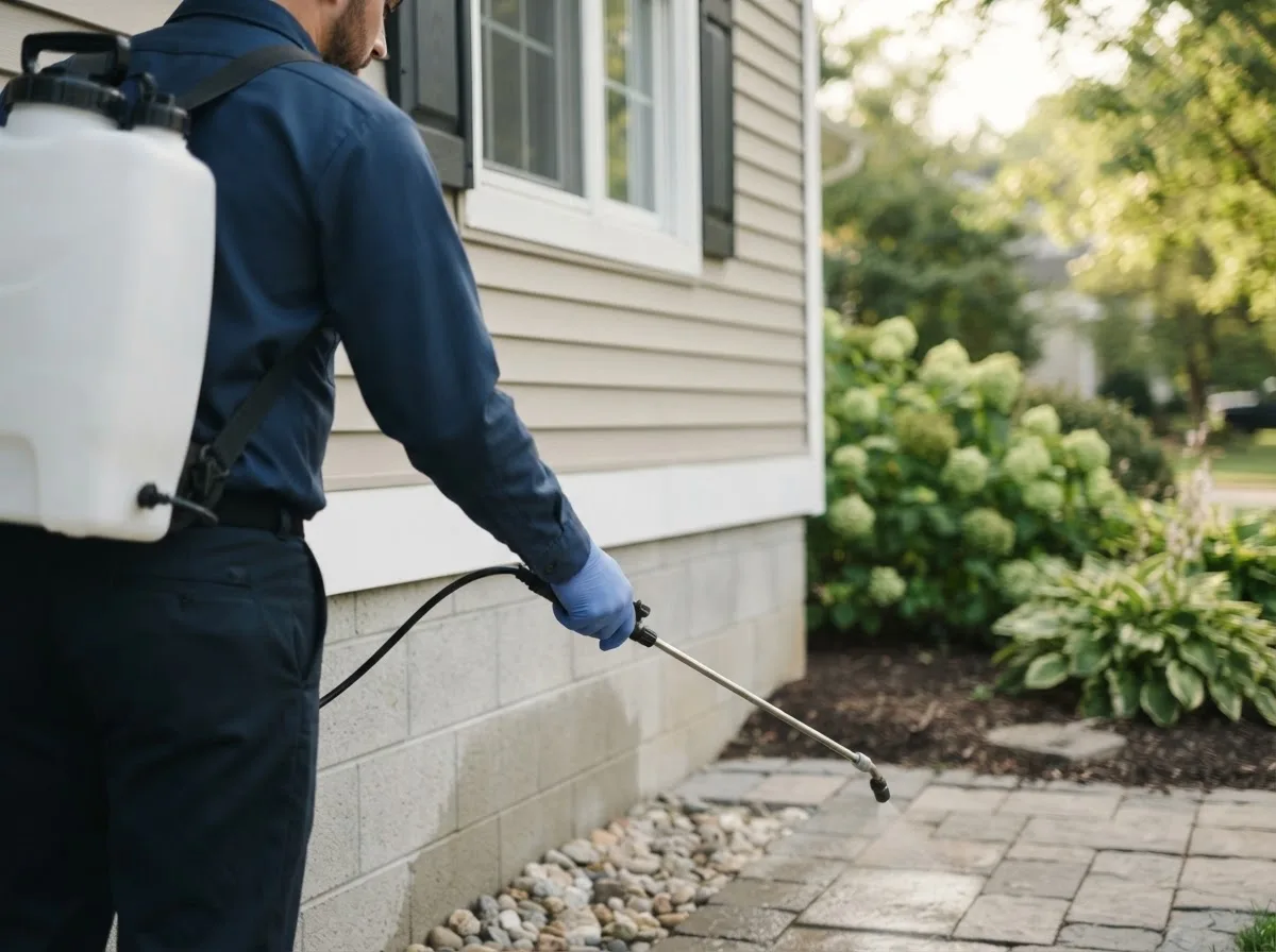 Pest control technician inspecting a home in Macy, IN